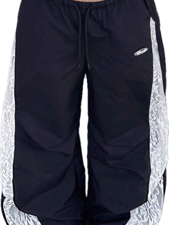 SHEIN Pants - Black Parachute Pants with White Lace